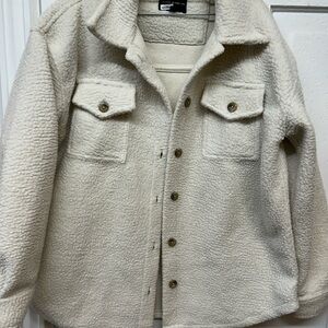 Silver Jeans Cream Sherpa Button-Front Jacket
